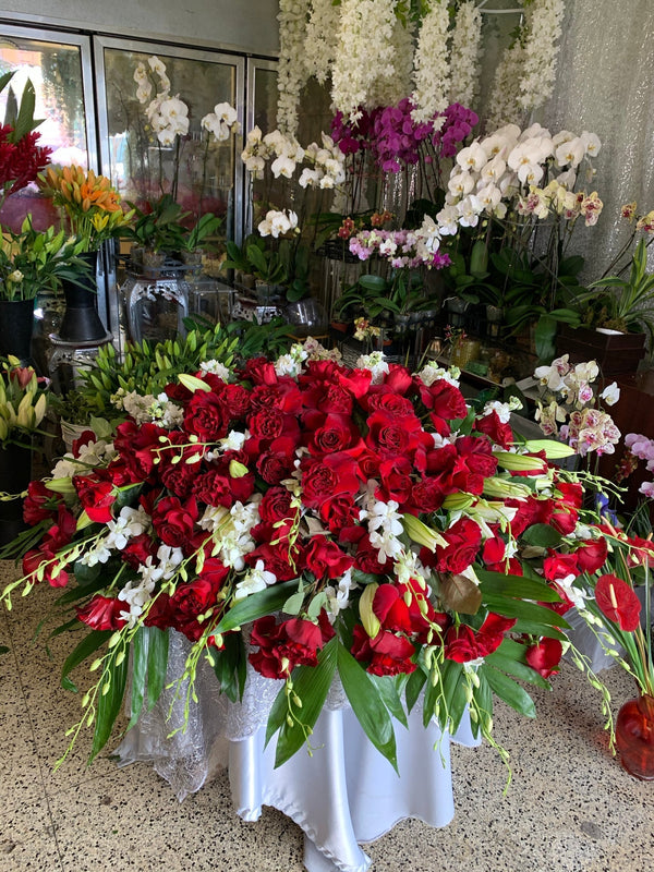 Red & White Casket Piece | Brentwood Florist