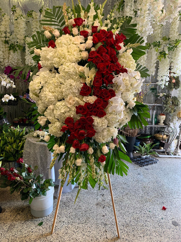 Red & White Funeral Spray | Brentwood Florist