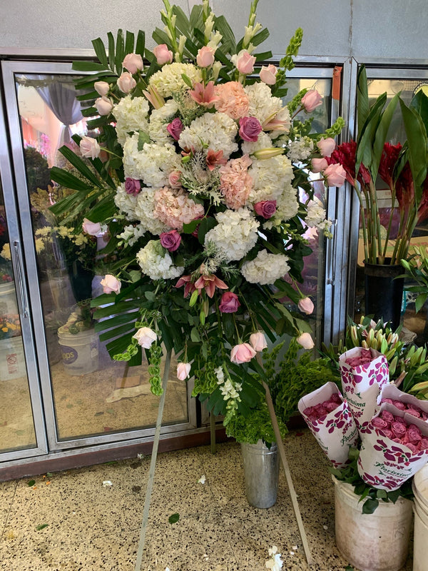 Pink and White Funeral Spray Stand | Brentwood Florist